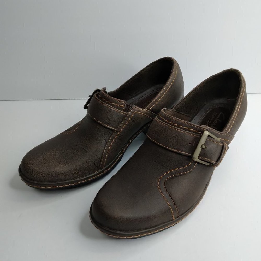 Clarks Bendables Brown Leather  Slip On Clogs Shoes Size  6.5M